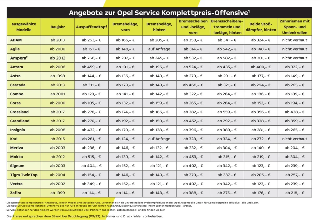 Opel Komplettpreis Offensive September 2023